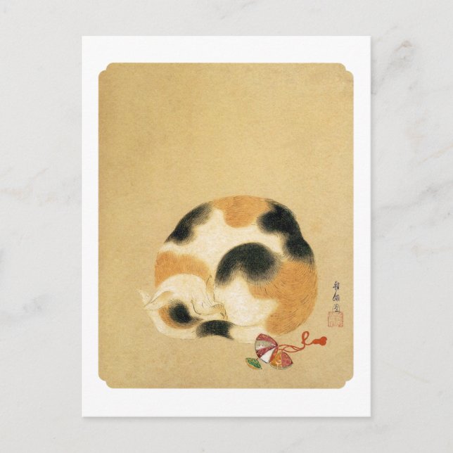 Carte Postale Japanese Calico cat, Hanabusa Itchō (Devant)