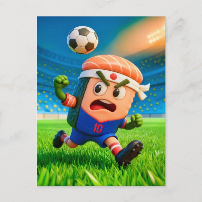 Carte Postale Japanese sushi roll soccer player in stadium (Devant)