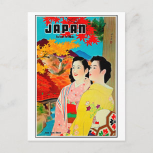 Carte Postale Japon au printemps, geisha, voyage vintage