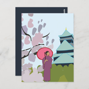 Carte Postale Japon Cherry Blossom Geisha Kimono Japon