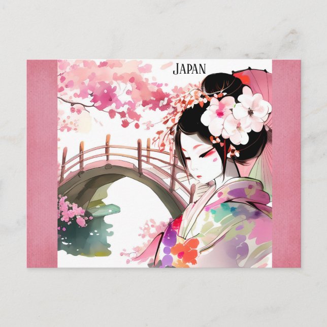 Carte Postale Japon Japonais Geisha Cherry Blossom Voyage (Devant)