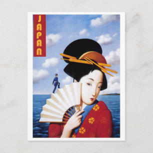 Carte Postale Japon, Japonais Geisha et l'officier