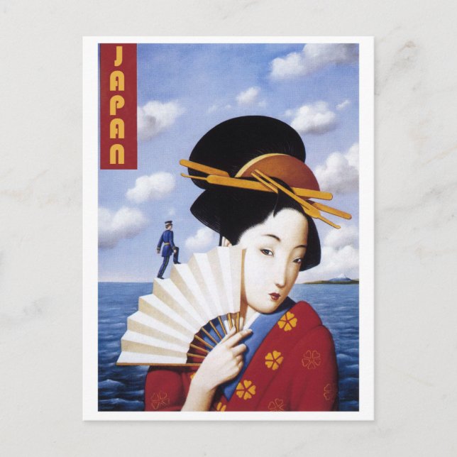 Carte Postale Japon, Japonais Geisha et l'officier (Devant)