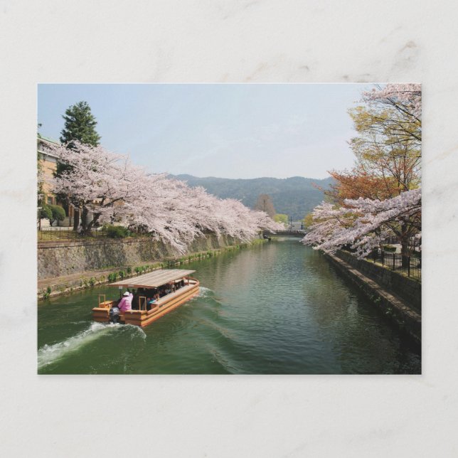 Carte Postale Japon, Kyoto. Observation des fleurs sur le bateau (Devant)