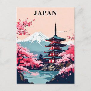 Carte Postale Japon Mont Fuji, Pagode et Fleur de Cerisier