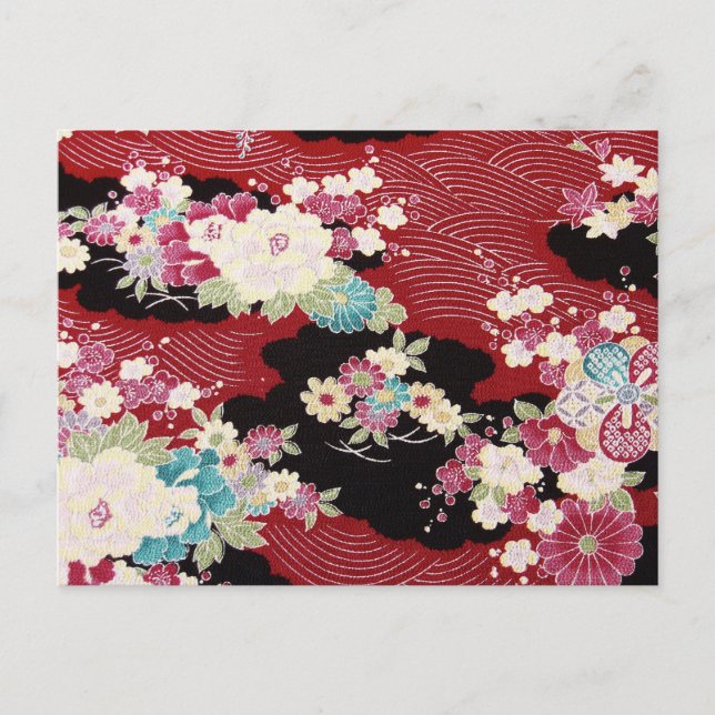 Carte Postale Japonais KIMONO Textile, motif floral (Devant)