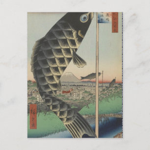 Carte Postale Japonais Koi Fish Festival Drapeau Antique