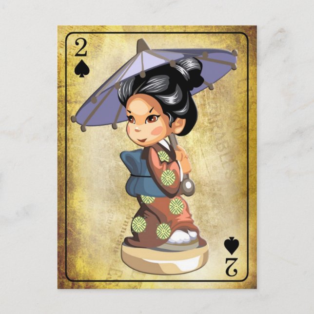 Carte Postale Japonaise à kimono tenant un parapluie (Devant)