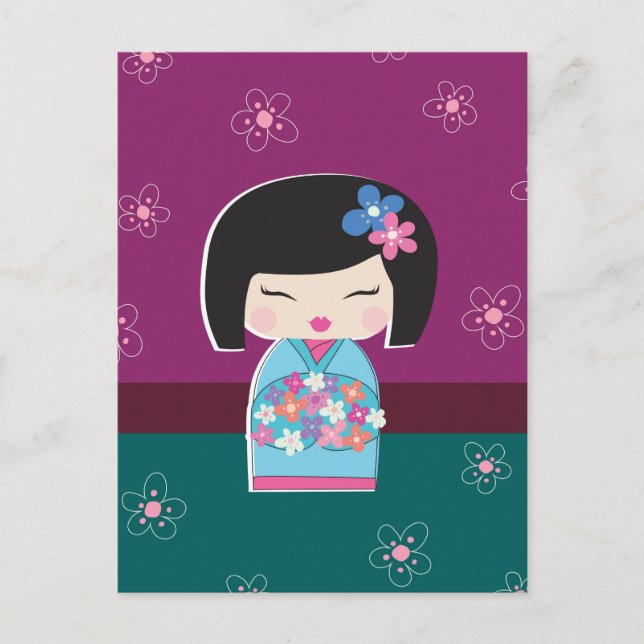 Carte postale japonaise Kokeshi Doll (prune) (Devant)