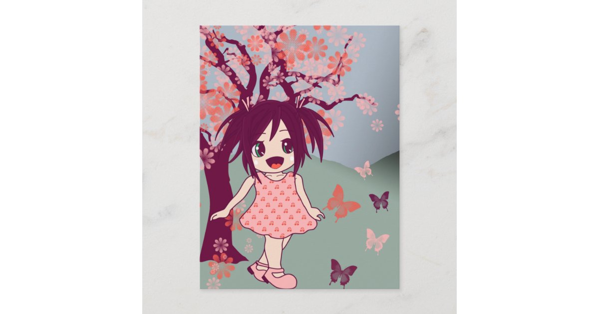 Carte Postale Japonaise Mignonne De Fille De Manga Zazzle Fr