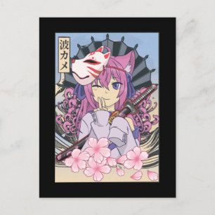 Carte Postale Japonaise Samurai Masque fille Anime Otaku