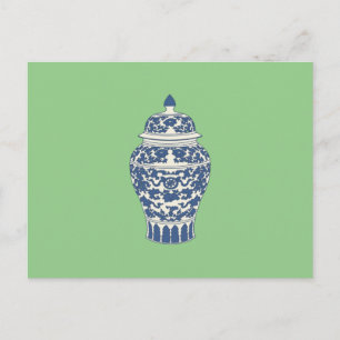 Carte Postale Jar de gingembre bleu et blanc