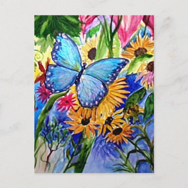 Carte Postale Jardin aux papillons bleus (Devant)
