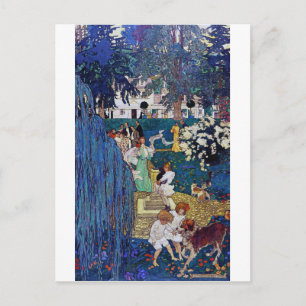 Carte Postale Jardin avec chien et chat, Jessie Willcox Smith