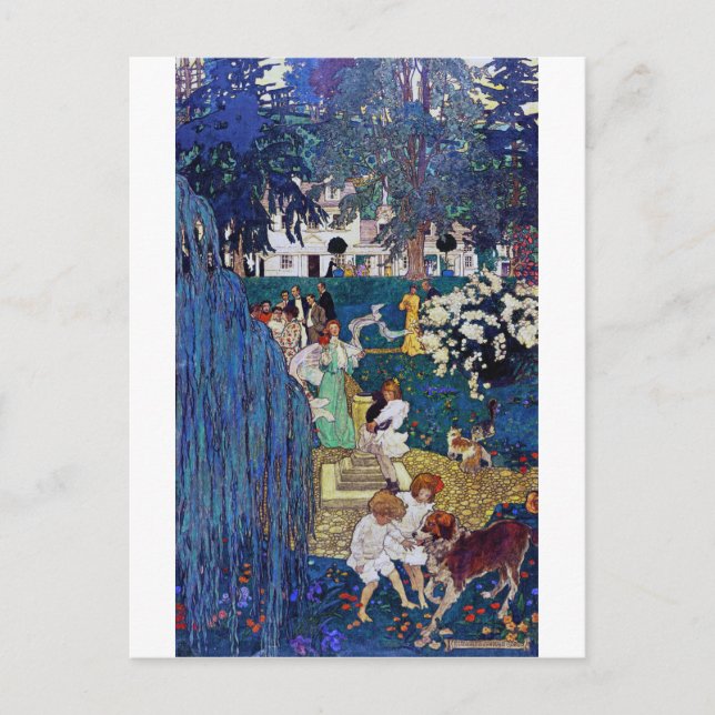 Carte Postale Jardin avec chien et chat, Jessie Willcox Smith (Devant)