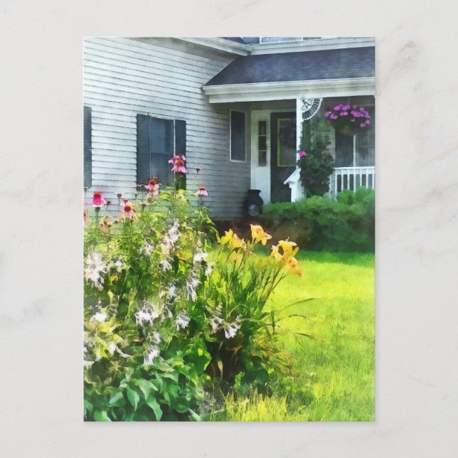 Carte Postale Jardin avec Confleurs et Lys (Devant)