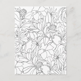 Carte Postale Jardin blanc noir floral