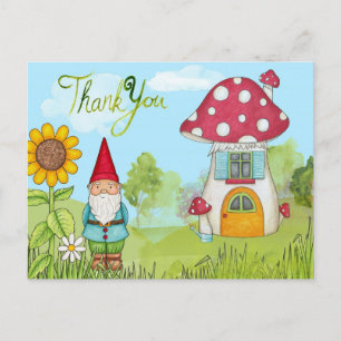 Carte Postale Jardin Cartoon mignon Gnome et Merci de maison
