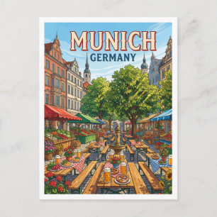 Carte Postale Jardin de bière du Viktualienmarkt Munich Allemagn