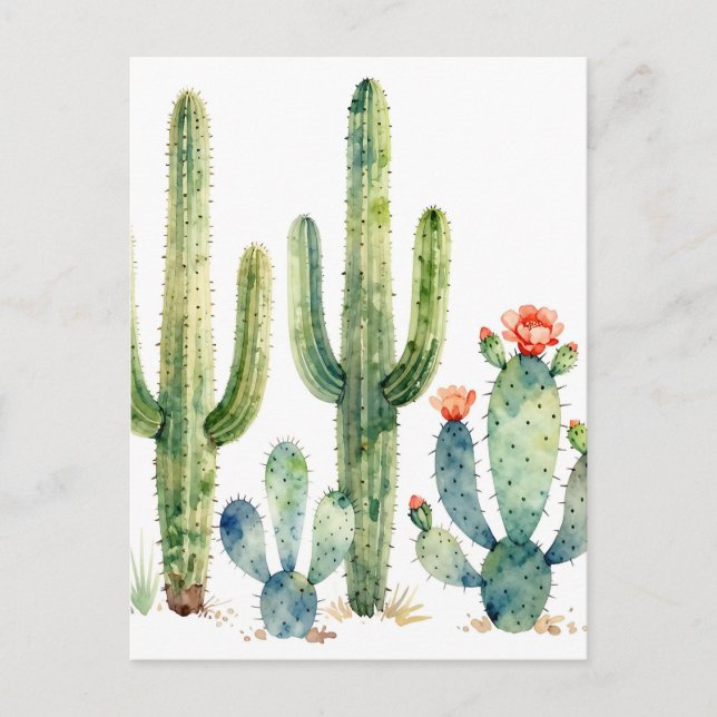 Carte Postale Jardin de cactus du désert à l'aquarelle (Devant)