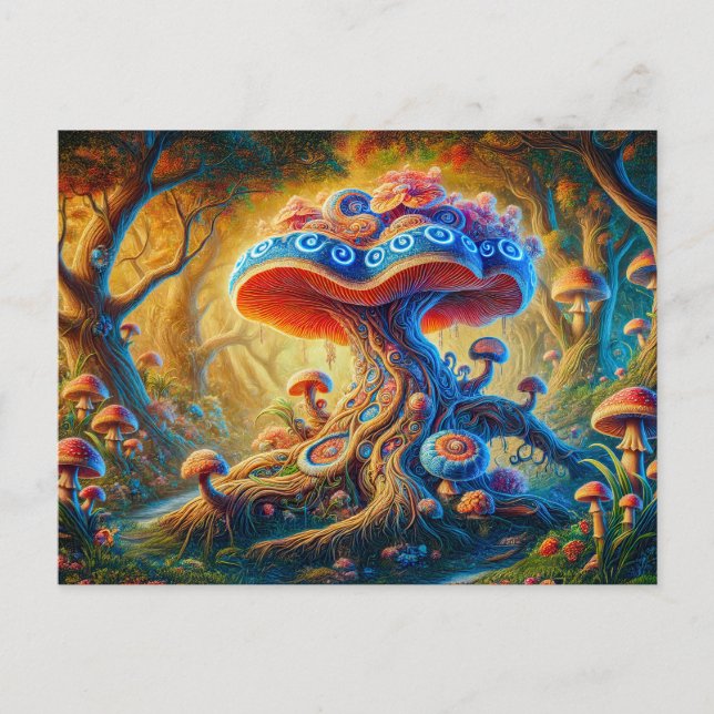 Carte Postale Jardin de champignons fantastiques Couleurs psyché (Devant)
