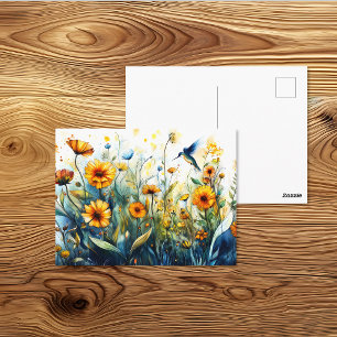 Carte Postale Jardin de colibris délicat à l'aquarelle