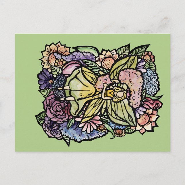 Carte Postale Jardin de fées des fleurs Jacinthe Jardinière de f (Devant)