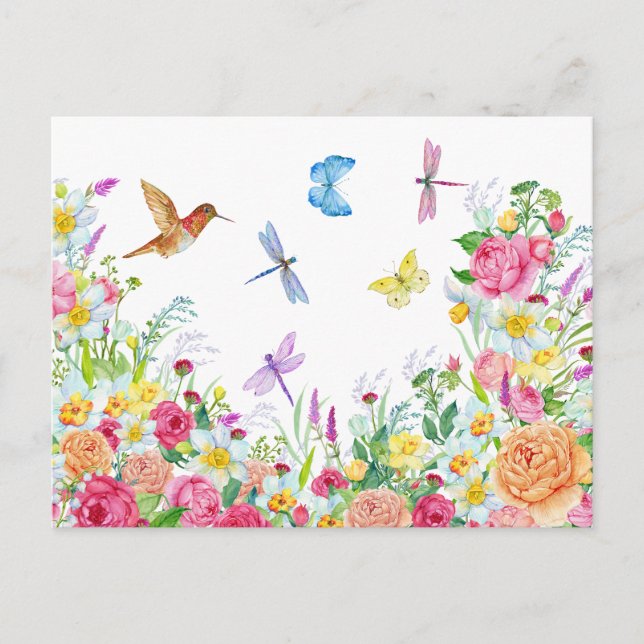 Carte Postale Jardin De Fleurs Aquarelle Magnifique  (Devant)