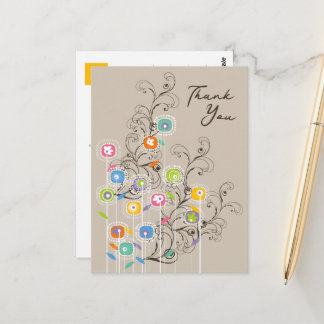 Carte Postale Jardin de fleurs coloré et funky pour vous remerci