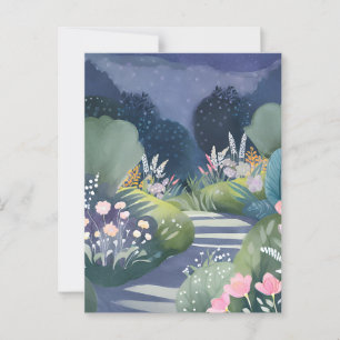 Carte Postale Jardin de Minuit   Chemin Floral à l'Aquarelle