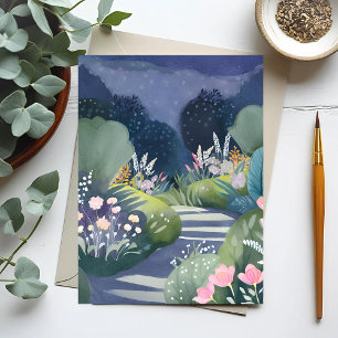 Carte Postale Jardin de Minuit   Chemin Floral Aquarelle