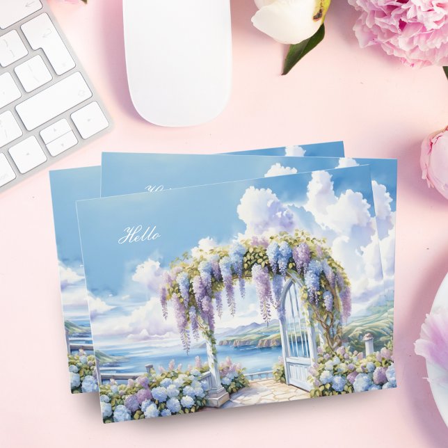 Carte Postale Jardin De Wisteria Aquarelle AI (Wander through wisteria wonders with this captivating watercolor AI artwork postcard.)