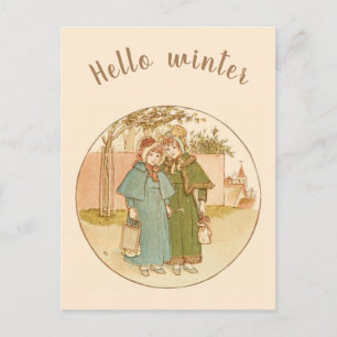 Carte Postale Jardin d'hiver Vintage moderne fille en manteau