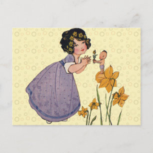 Carte Postale Jardin Elfe Jonquille Féerie Printemps Pâques