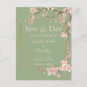 Carte Postale Jardin Enchanté Vert Sauge & Fleur de Cerisier Ros