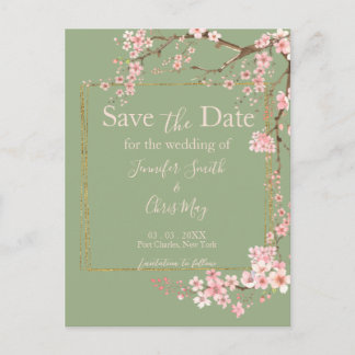 Carte Postale Jardin Enchanté Vert Sauge & Fleur de Cerisier Ros