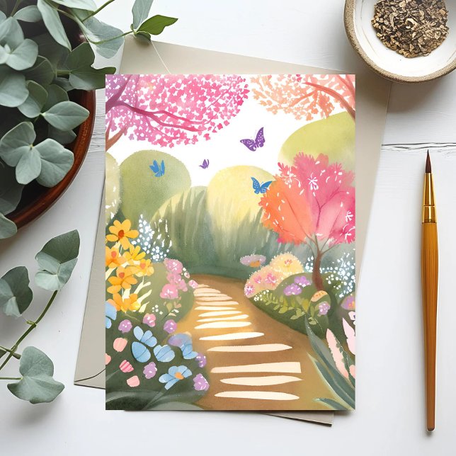 Carte Postale Jardin fleuri | Peinture Whimsical Aquarelle (Créateur téléchargé)