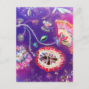 Carte Postale Jardin floral de papillon rose pourpre