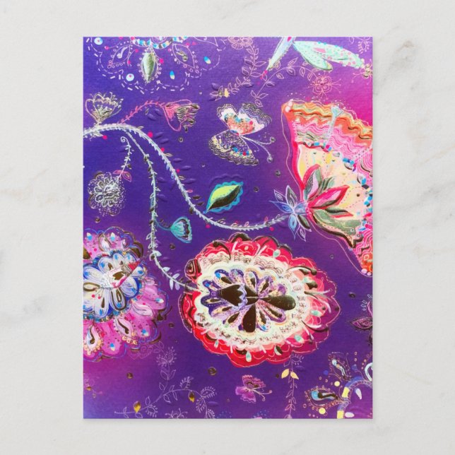 Carte Postale Jardin floral de papillon rose pourpre (Devant)