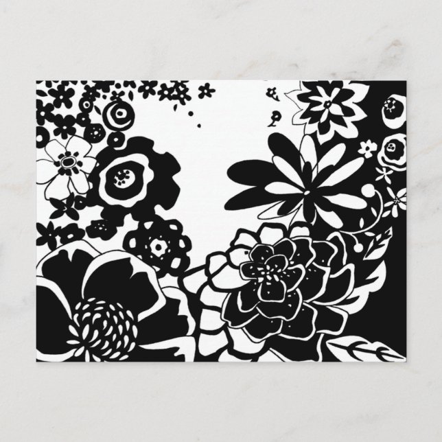 Carte Postale Jardin floral noir et blanc Motif graphique (Devant)