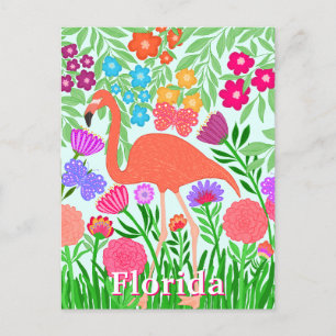 Carte Postale Jardin Floral Vibrant Design Flamingo