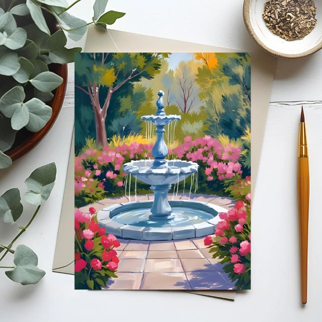 Carte Postale Jardin Fontaine peinture florale (Créateur téléchargé)