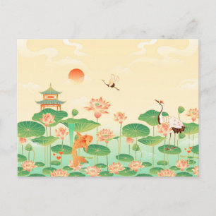 Carte Postale Jardin Japonais Étang de Carpes Koï et Nymphéas Ar