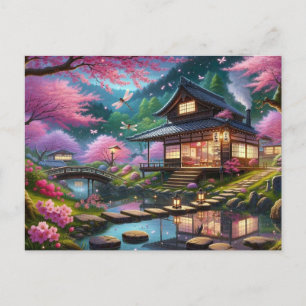 Carte Postale Jardin japonais paisible en peinture de printemps