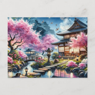 Carte Postale Jardin japonais serein à Twilight Painting