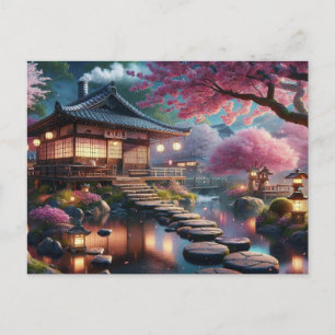 Carte Postale Jardin japonais serein à Twilight Painting