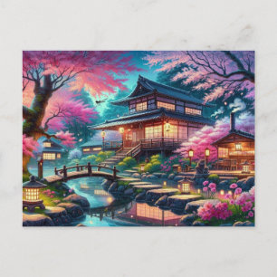 Carte Postale Jardin japonais serein au crépuscule peinture
