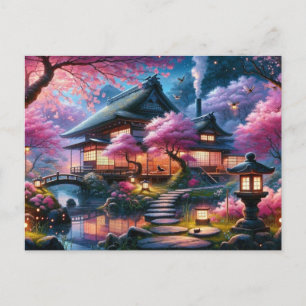 Carte Postale Jardin japonais serein au crépuscule peinture