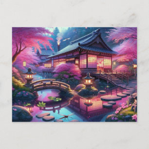 Carte Postale Jardin japonais serein au crépuscule peinture