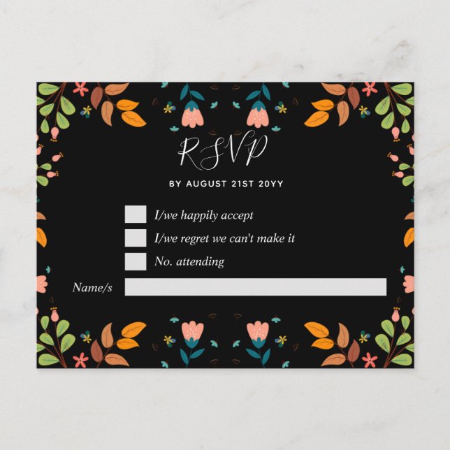 Carte Postale Jardin moderne automne feuilles noir RSVP (Devant)